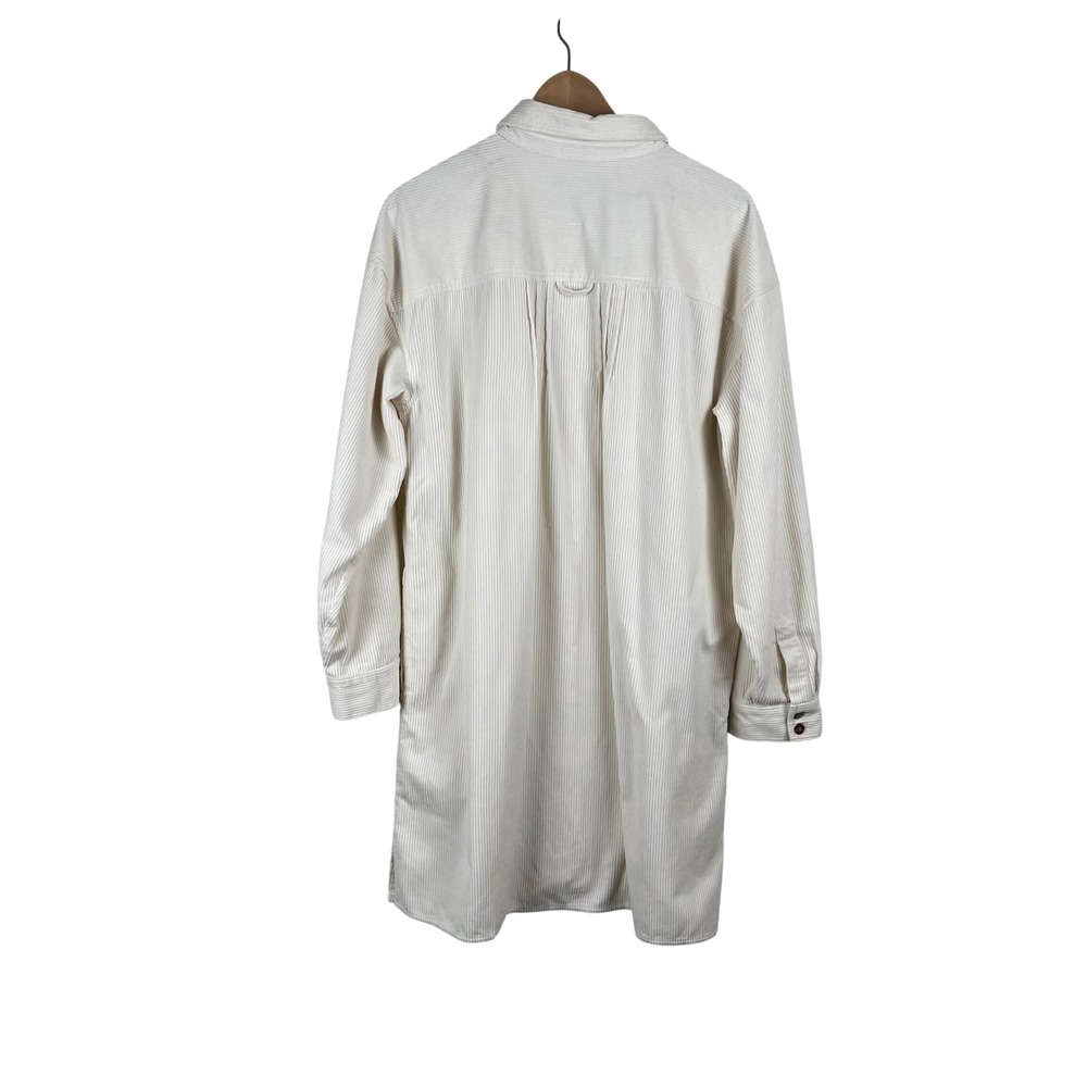 Madewell Cream Corduroy Button Down Shirt Dress Long Sleeve Pockets Womens L - Picture 2 of 11